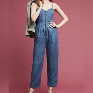Anthropologie Pilcro and the Letterpress Denim Zip-Front Romper size 0